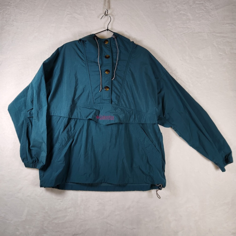 Vtg Columbia Sportswear Anorak Pullover Jacket L Teal Purple Hooded